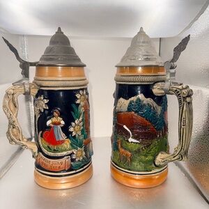 Vintage German Beer Steins with Scenic Designs